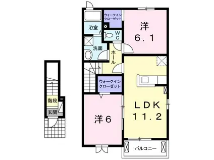 ソレイユII(2LDK/2階)の間取り写真