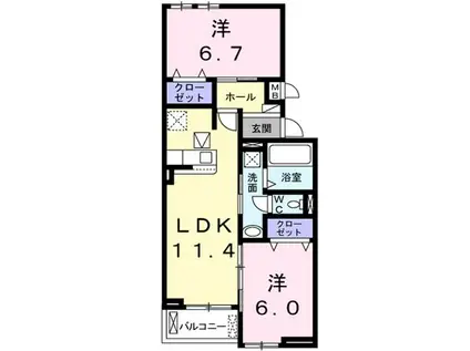 カーサ フィオーレ トロワ(2LDK/1階)の間取り写真
