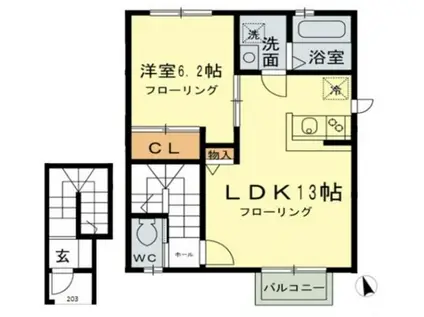 AZUR(1LDK/2階)の間取り写真