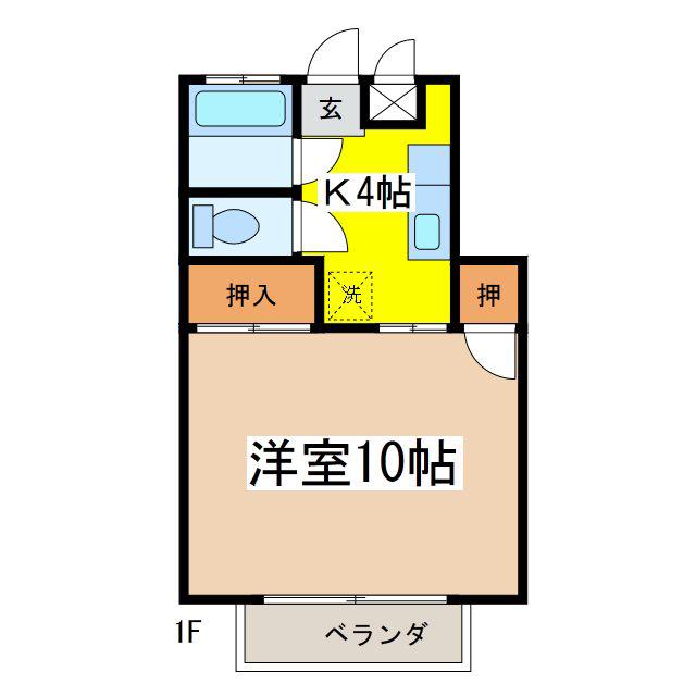 アンサンブル榑木B(1K/1階)の間取り写真