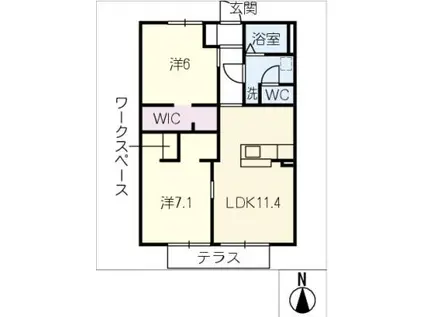 サンテラス C棟(2LDK/1階)の間取り写真