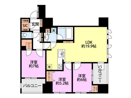 レーベン新潟 THE TOWER MARKS(3LDK/7階)の間取り写真