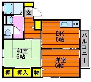ディアス田の口B棟(2DK/2階)の間取り写真