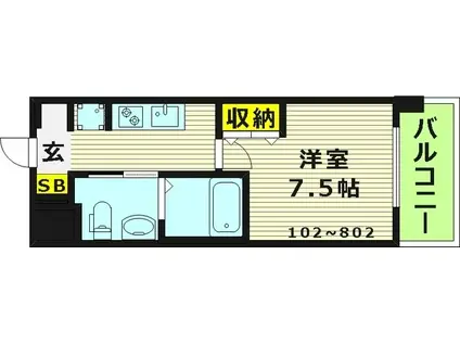 パークヒルズ都島 縁(1K/1階)の間取り写真