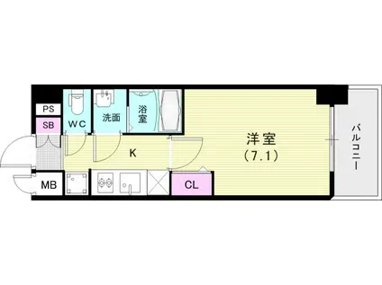プレサンス兵庫ヴィアーレ(1K/4階)の間取り写真