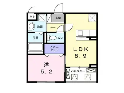 ソレイユ八条春日(1LDK/2階)の間取り写真