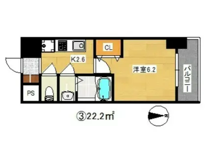 グランパシフィック今里南(1K/3階)の間取り写真