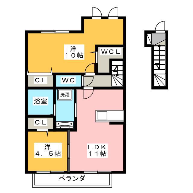 エスポワール(2LDK/2階)の間取り写真