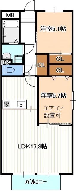 コーポ大門(2LDK/2階)の間取り写真
