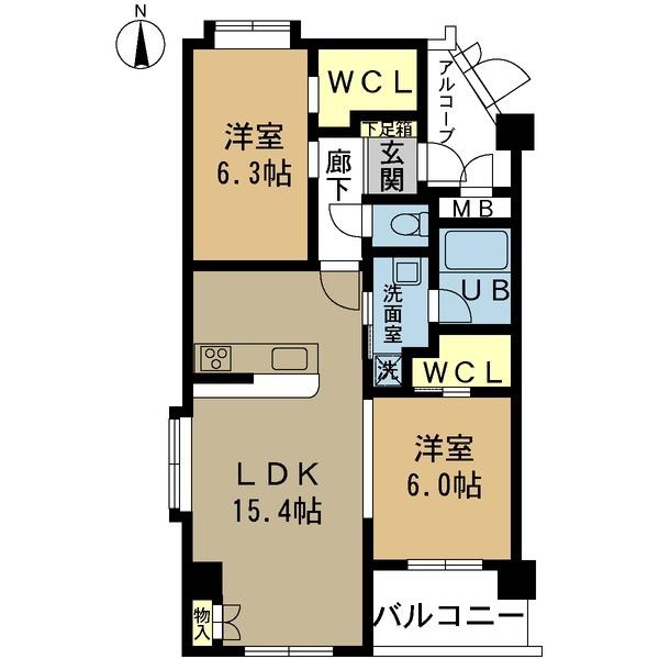ファーストクラス神道寺(2LDK/6階)の間取り写真
