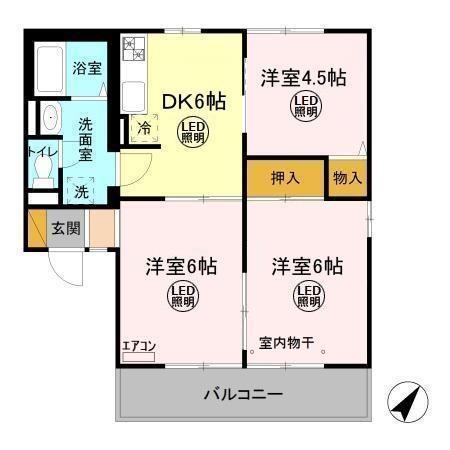 ディアコート A(3DK/1階)の間取り写真