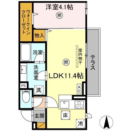 ピエドリオ(1LDK/1階)の間取り写真