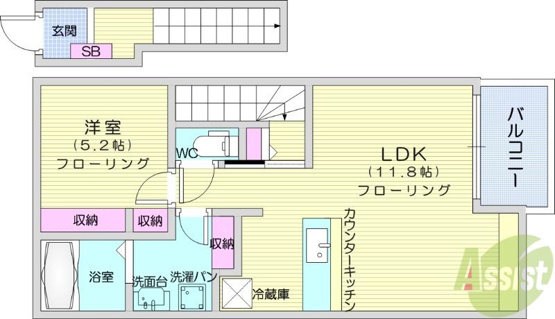 シューネスハイム ミルト西館(1LDK/2階)の間取り写真