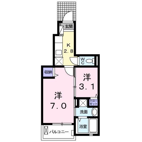 小田急江ノ島線 南林間駅 徒歩21分 3階建 築9年(2K/1階)の間取り写真