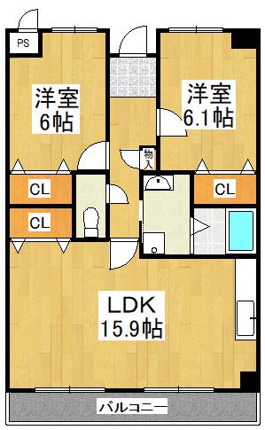 グリーンリッチ夙川Ⅱ(2LDK/3階)の間取り写真