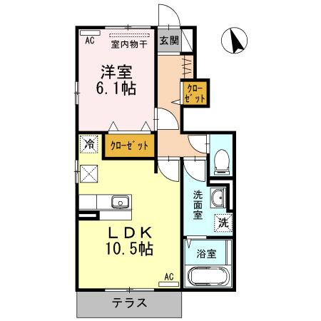 ランジェ ユイ(1LDK/1階)の間取り写真