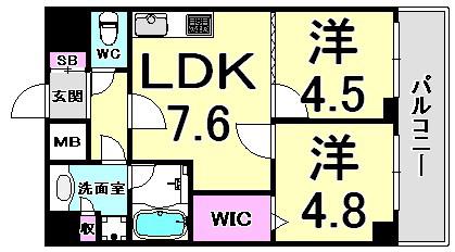 ロイヤルヒル神戸三ノ宮II(2LDK/9階)の間取り写真