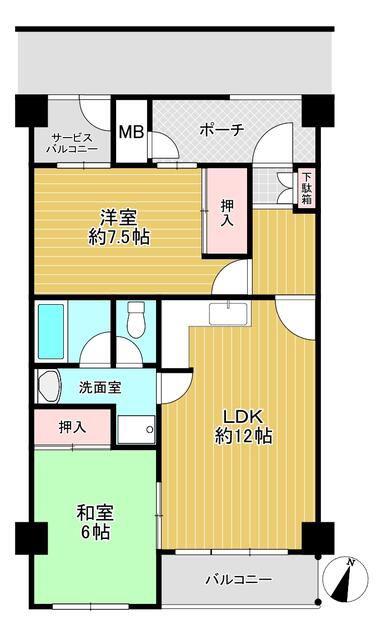 ヴィラ本町東(2LDK/4階)の間取り写真