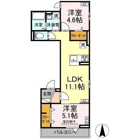 グラナーデ扇I D(2LDK/2階)の間取り写真