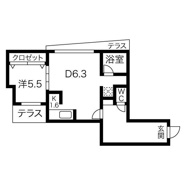植物園テラス(1DK/1階)の間取り写真