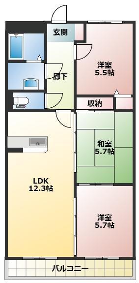 グランヒルズ永利(3LDK/3階)の間取り写真
