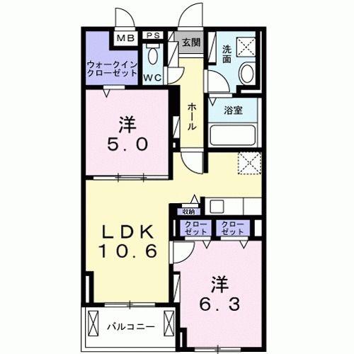 フォレスト ラコ(2LDK/1階)の間取り写真