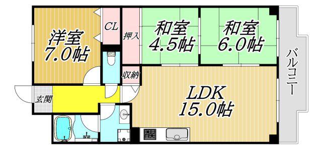 イーストハイム(3LDK/4階)の間取り写真