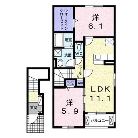 クリスタル・ローズB(2LDK/2階)の間取り写真