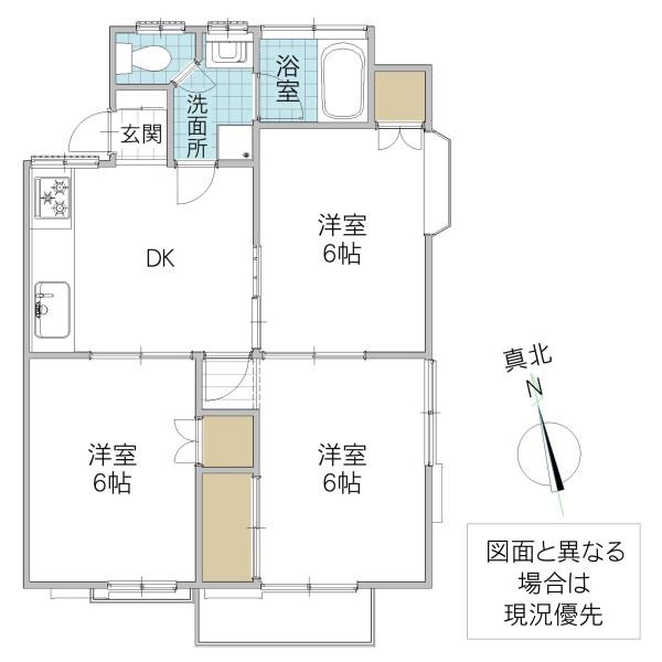 旭ルーミー湖北 30号館(3DK/1階)の間取り写真