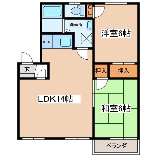 サニーハイツ(2LDK/2階)の間取り写真