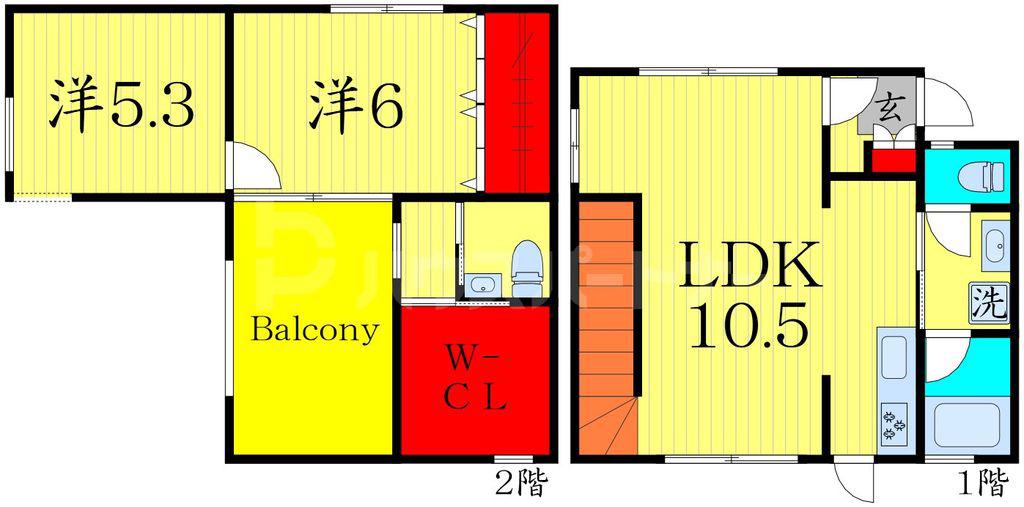 ペリグII(2LDK/1階)の間取り写真