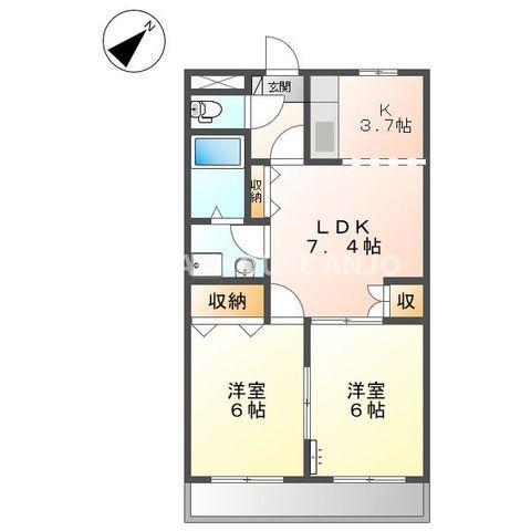 ウエスタンハイム(2LDK/1階)の間取り写真