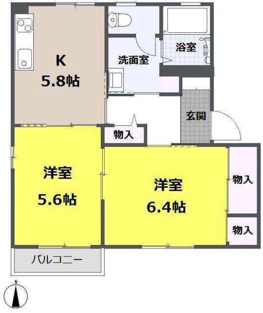 メゾンドボヌール(2DK/2階)の間取り写真