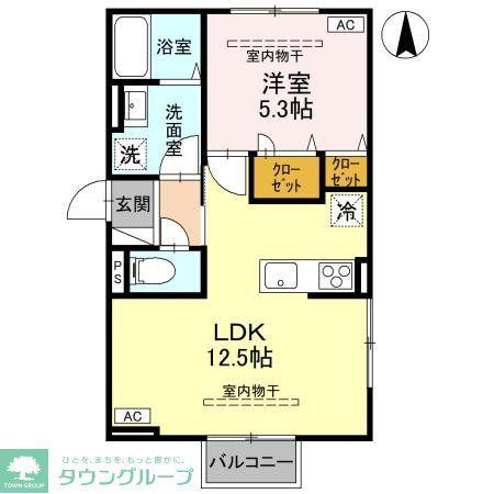 ユイエーム伊勢崎(1LDK/1階)の間取り写真