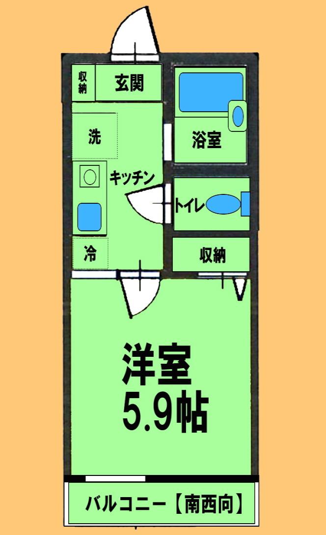 フルセイル相模原(1K/3階)の間取り写真