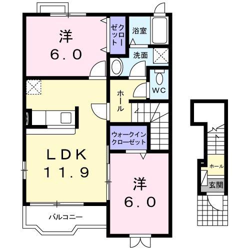 プリムローズI(2LDK/2階)の間取り写真