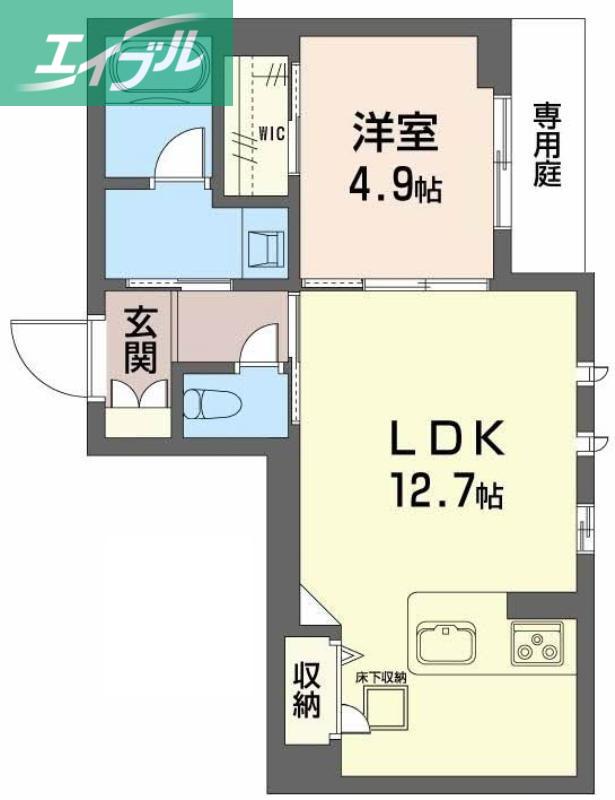 ユーグレイス東島田(1LDK/1階)の間取り写真