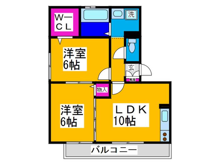 カーサ・エスパシオ(2LDK/2階)の間取り写真