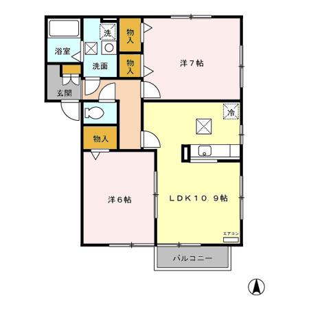 パセオプラシード白鳥(2LDK/1階)の間取り写真
