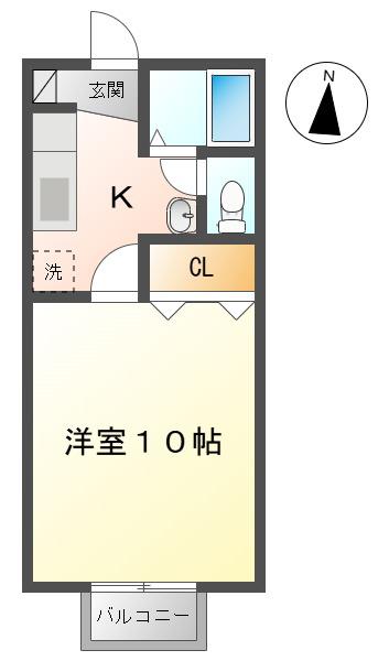 グランシェール渡利(1K/2階)の間取り写真