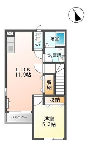 SUNFLOWER(1LDK/2階)の間取り写真