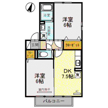 ピースフィールズ(2DK/2階)の間取り写真