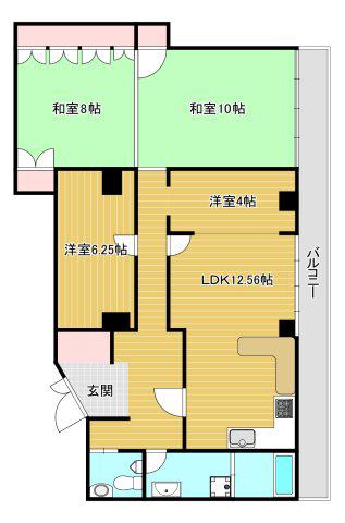 エーワンコーポ(4LDK/6階)の間取り写真