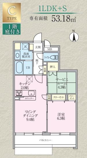 カームレジデンス プロローグ(1SLDK/3階)の間取り写真
