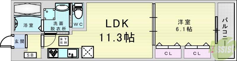 ジーアンビエンス(1LDK/1階)の間取り写真