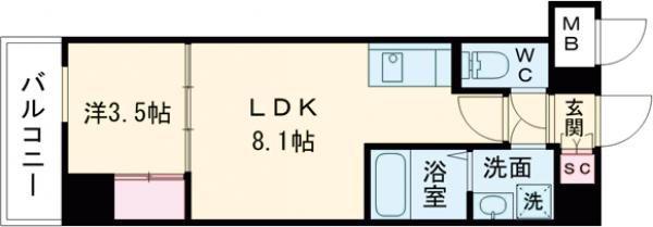 LIVIAZ KOBE LAMER(1LDK/2階)の間取り写真