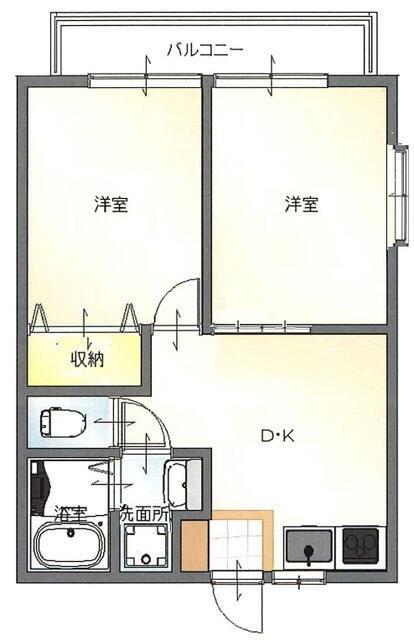 ル・シャトーII(2DK/2階)の間取り写真
