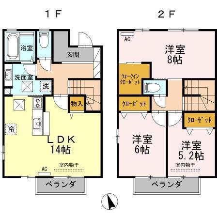 イムウッド山の手A棟(3LDK/1階)の間取り写真