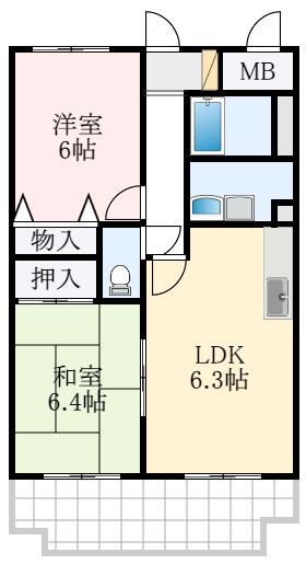 クインズコート初芝(2LDK/3階)の間取り写真