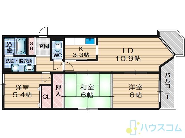エスポワール中内(3LDK/3階)の間取り写真